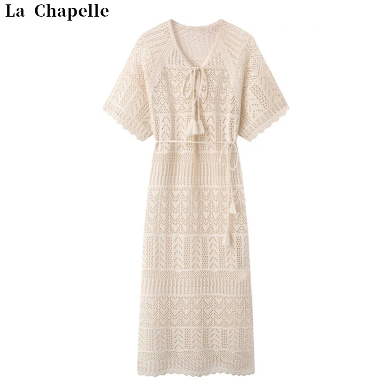 La Chapelle/拉夏贝尔出片镂空针织裙流苏连衣裙直筒裙长裙度假风