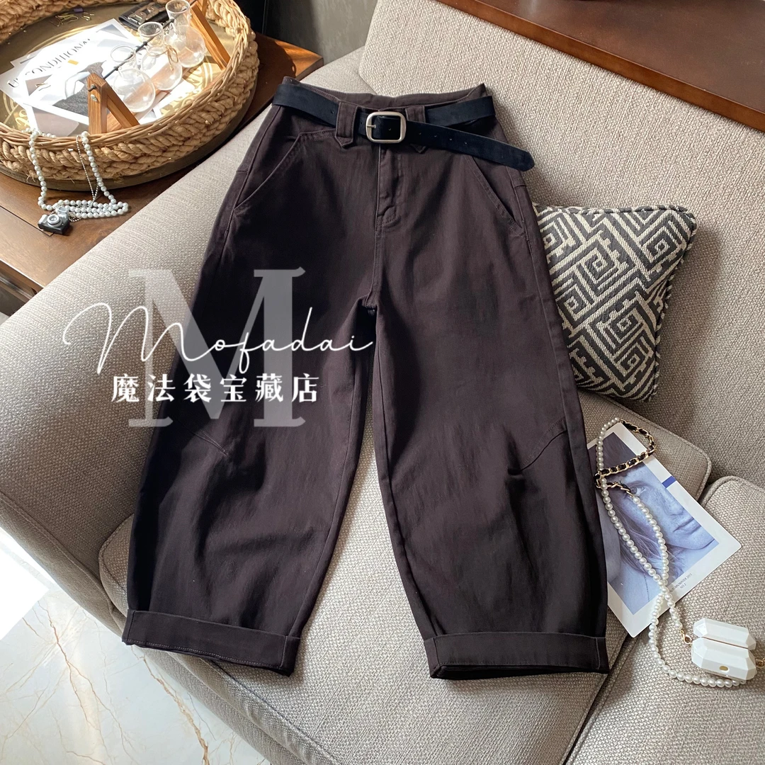【魔法袋】咖啡色秋季新款牛仔裤女2025宽松弹力显瘦九分弯刀裤