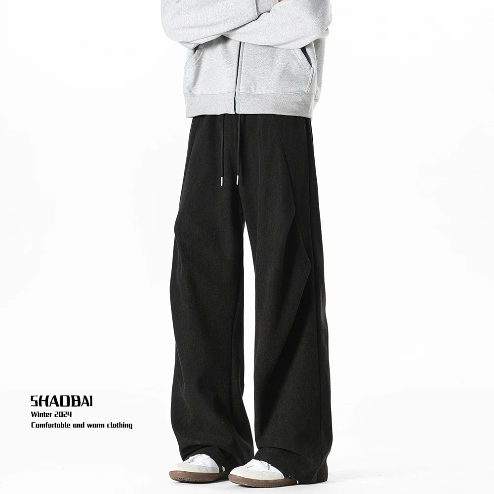 灯芯绒休闲裤男冬季新款加绒加厚宽松直筒卫裤美式cleanfit长裤子