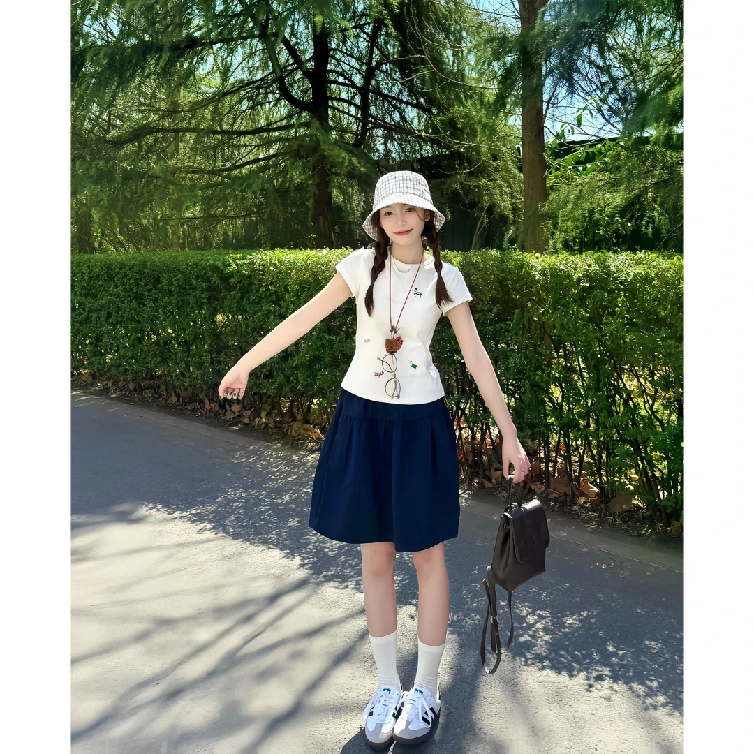 新款夏季新款韩版小个子百搭慵懒松弛显瘦圆领正肩短袖t恤女上衣