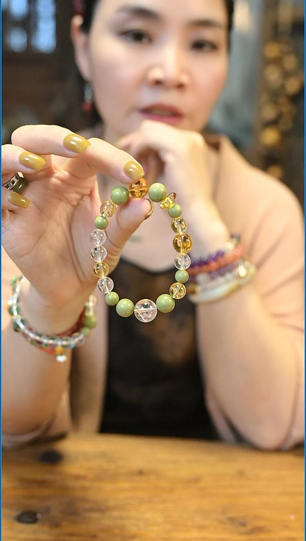 非金属珐琅手链 茶-抹茶绿黄白水素圈手串
