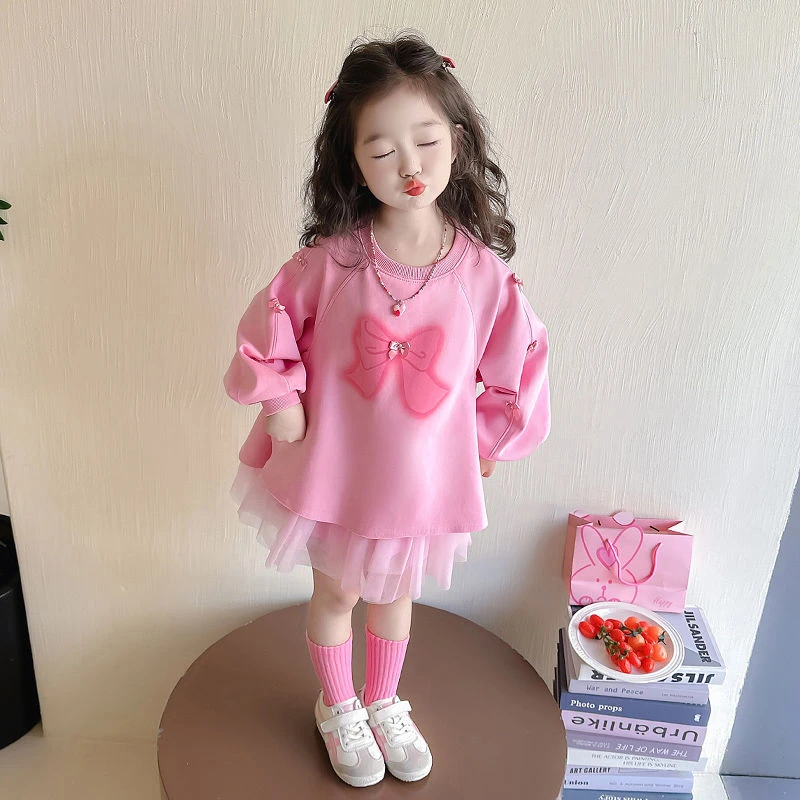 女童连衣裙春装2025新款洋气儿童裙子宝宝公主裙春秋季网纱卫衣裙