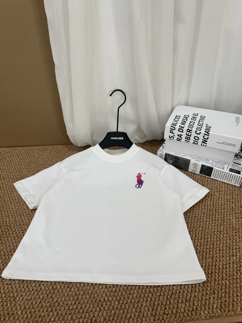 夏季新款儿童设计师高级刺绣短袖纯棉夏季男童女童休闲圆领上衣