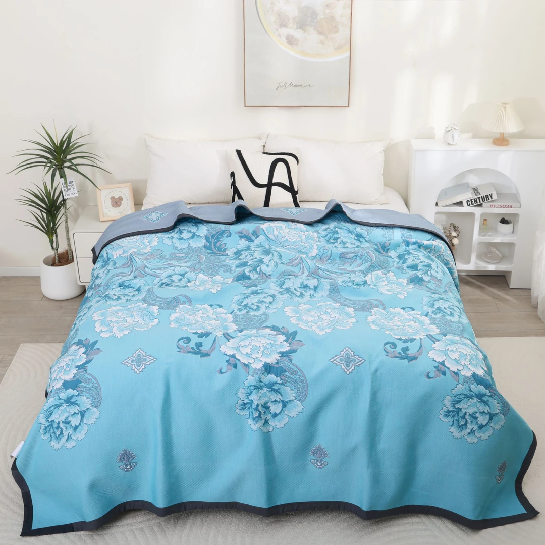 花韵蓝】2.3*2.5米抗菌软席 床盖四季通用 双面 可机洗恒温毯