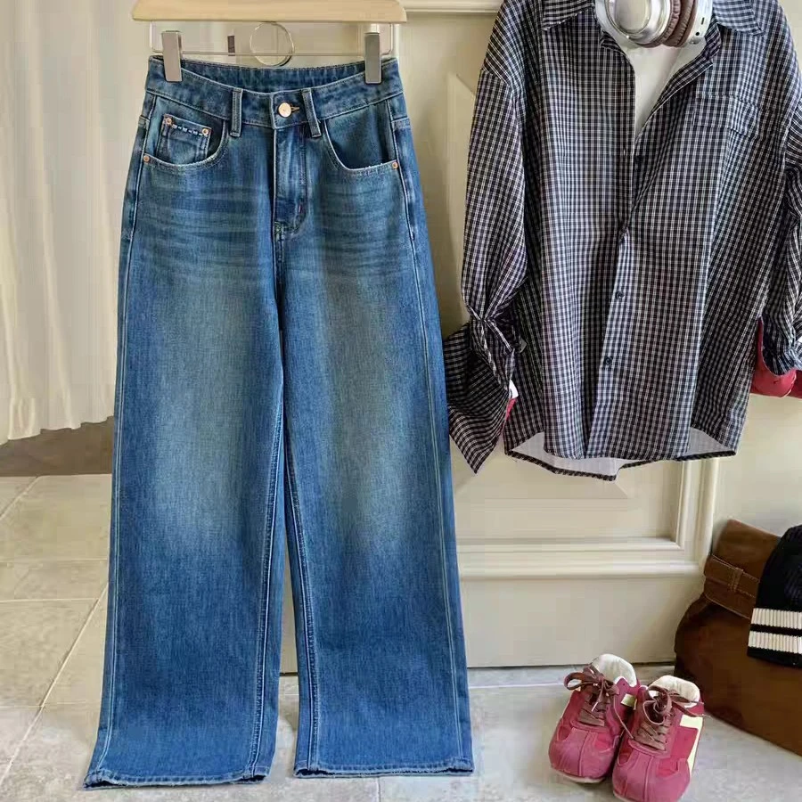 2025秋欧货新款小松菜25835四面弹刺绣款窄版直筒牛仔微烟管裤