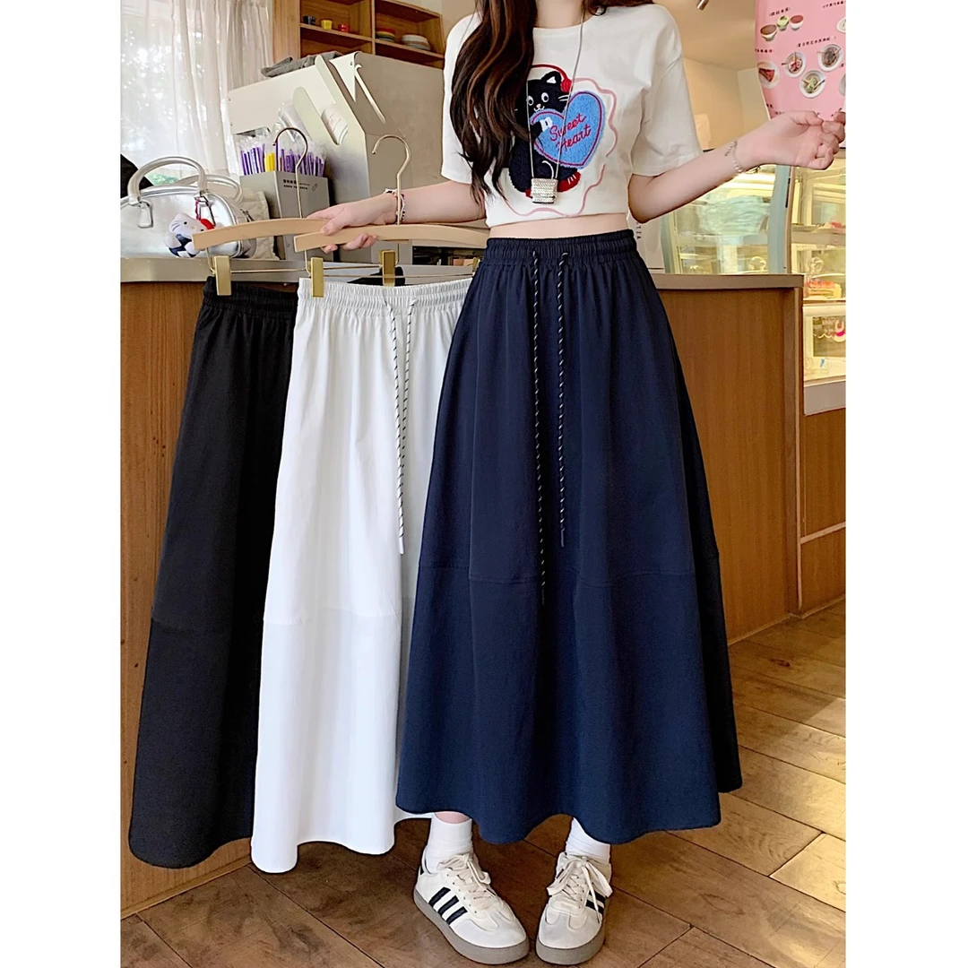 大码女装胖mm夏新款时尚百搭裙松紧腰抽绳显瘦修身半身裙