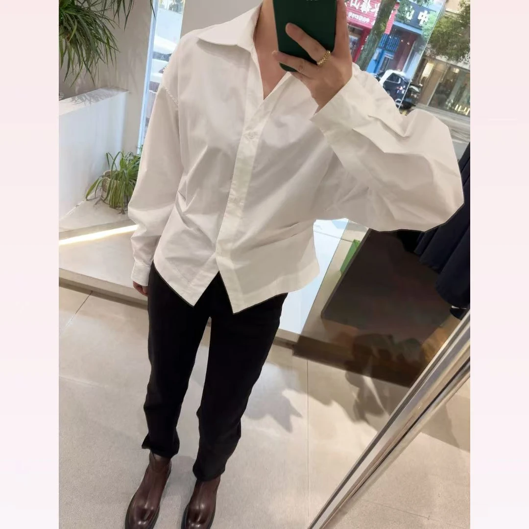 春苗女装   V领褶皱衬衣     新款休闲时尚舒适百搭