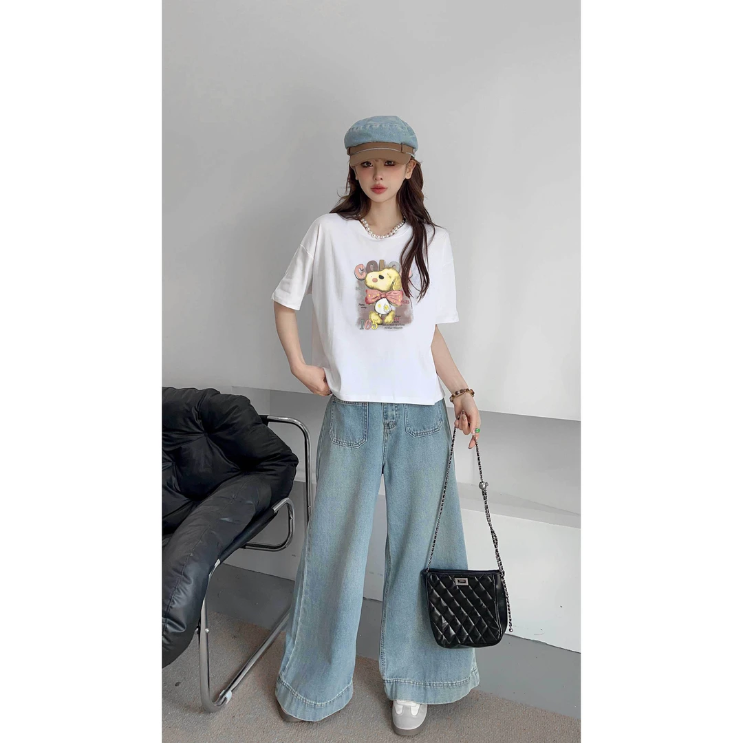 正肩短袖t恤女装春夏爆款2025新款纯棉休闲短款半袖