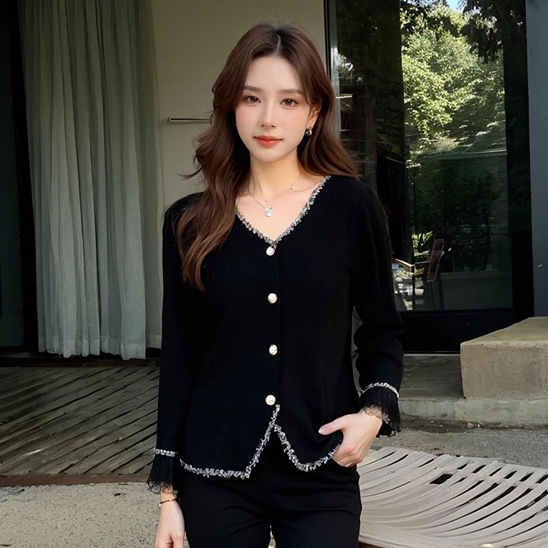 奢姿大码女装2025秋季减龄花边设计V领衬衫胖妹妹时尚百搭上衣