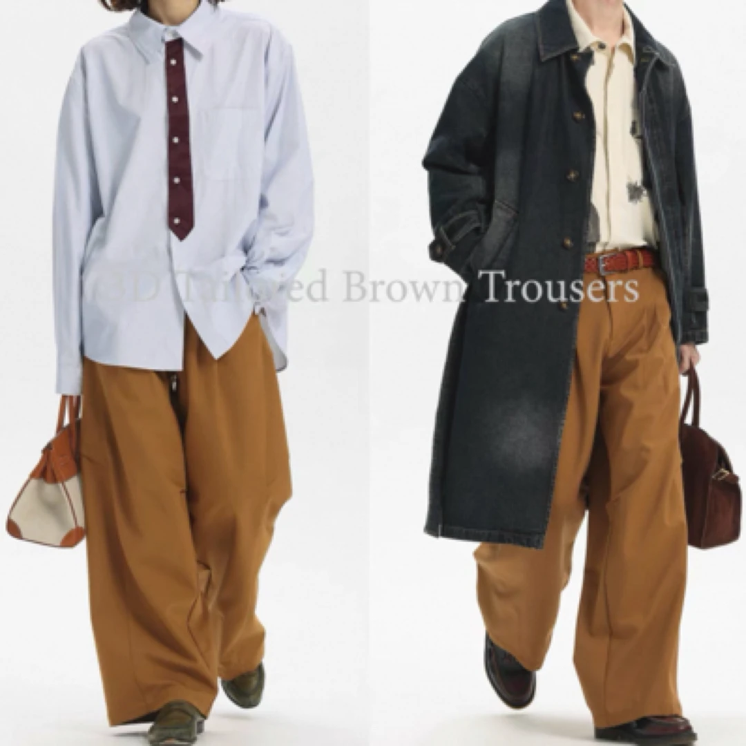 UN男女同款时尚百搭纸片褶阔腿休闲长裤中长款9085