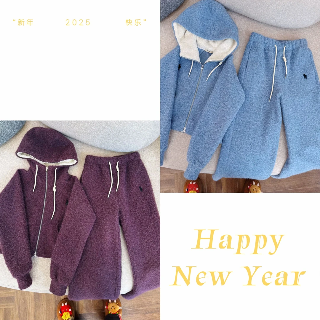 「乌梅子酱」紫蓝气质时尚休闲轻奢洋气加绒设计师高定秋冬连帽套装