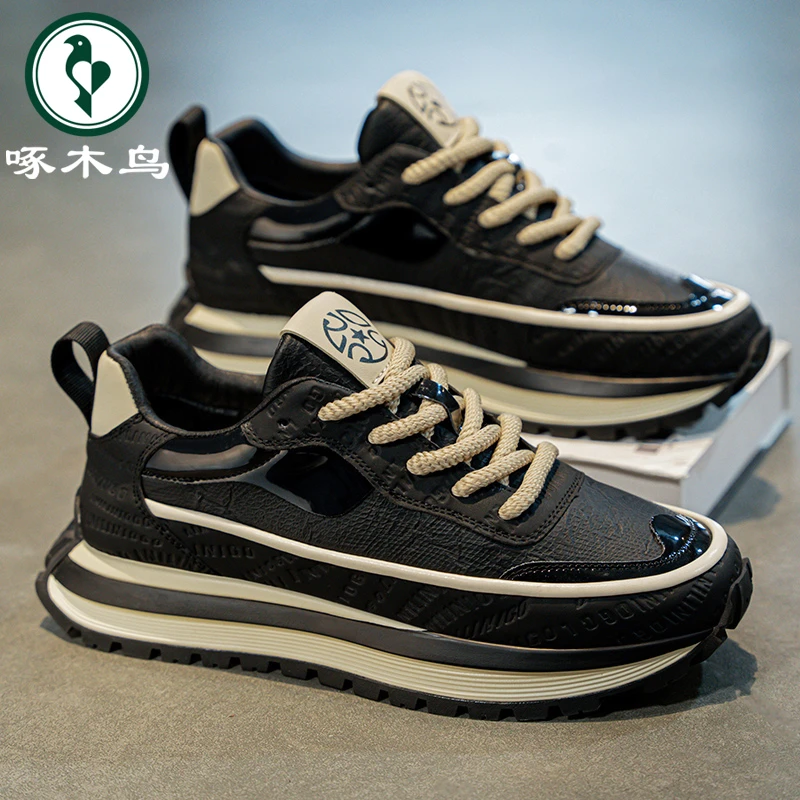 啄木鸟男鞋冬季时尚百搭厚底休闲老爹鞋子男款耐磨运动跑步阿甘鞋