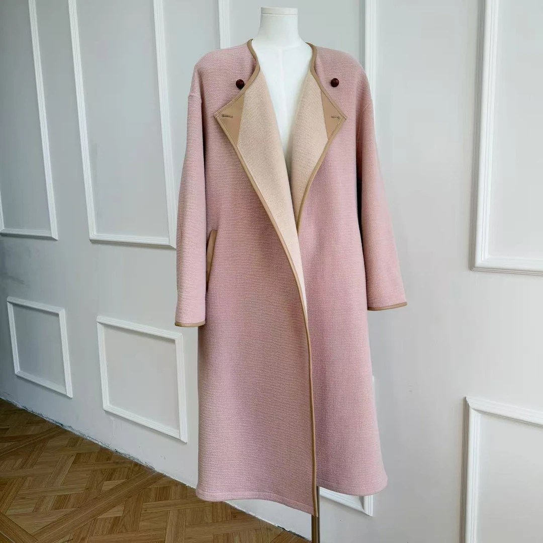 【Latti】极致温柔-至简廓形复古千金感拼绵羊皮羊绒羊毛大衣双面呢