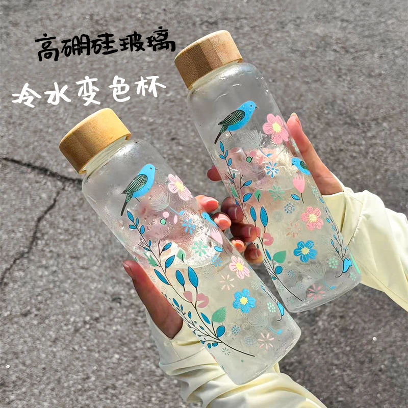 冷水变色玻璃杯简约网红冷泡杯大容量高硼硅玻璃冷萃瓶牛奶咖啡杯
