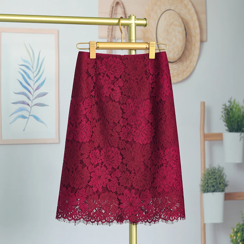复古蕾丝A字裙半身裙女夏季2025新款高腰显瘦一步裙小个子中长裙