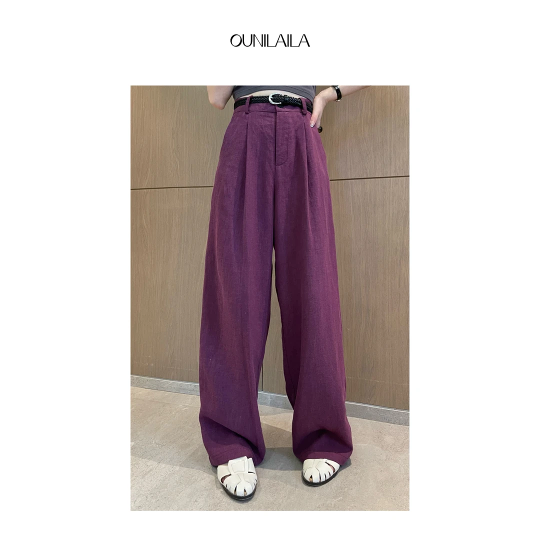 欧尼家【桑葚裤】2024新款夏季百搭极简长裤腰新款时尚百搭CS6217N