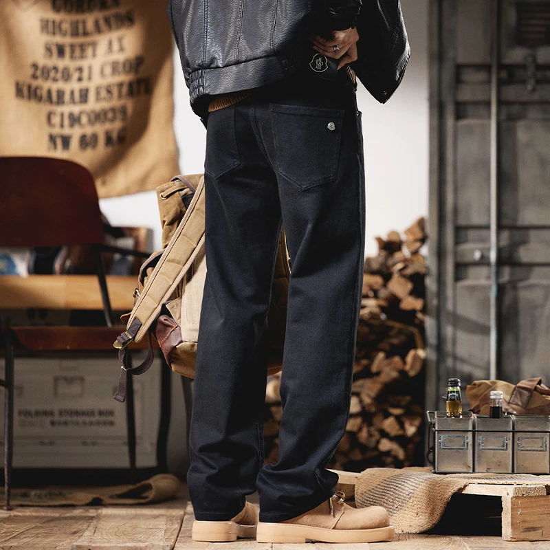 奇珀菲仑意大利欧货牛仔裤男宽松直筒裤弹力加绒加厚黑色长裤