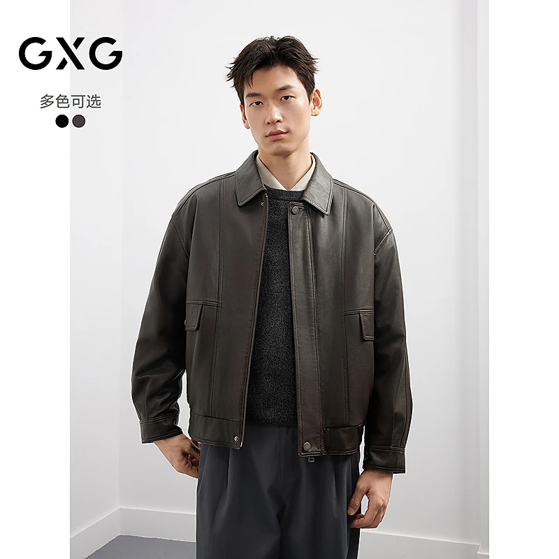 【新品】【羊皮】GXG男装复古夹克宽松真皮皮衣外套秋新款#G25D123002