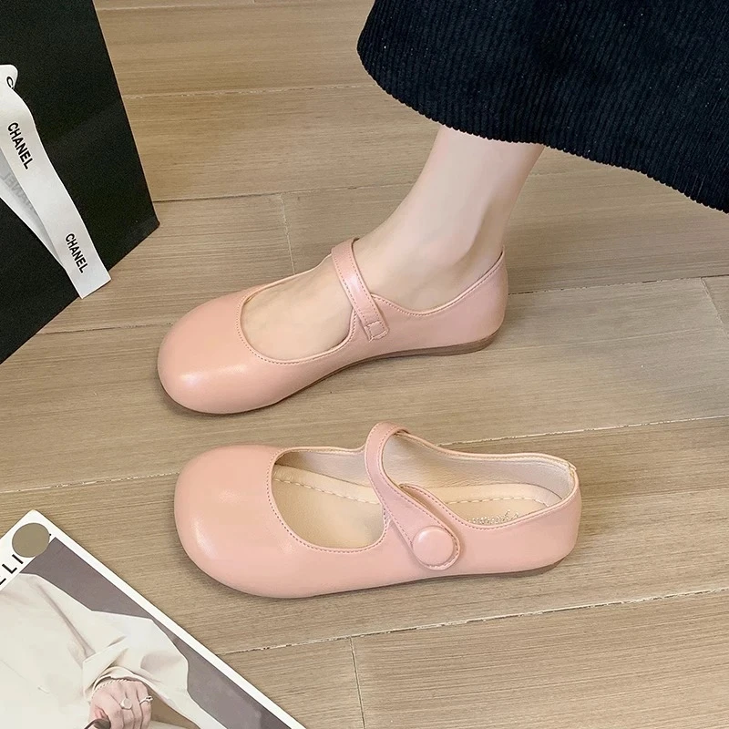 可爱玛丽珍软皮单鞋女2025新款法式温柔粉色小皮鞋浅口软底娃娃鞋