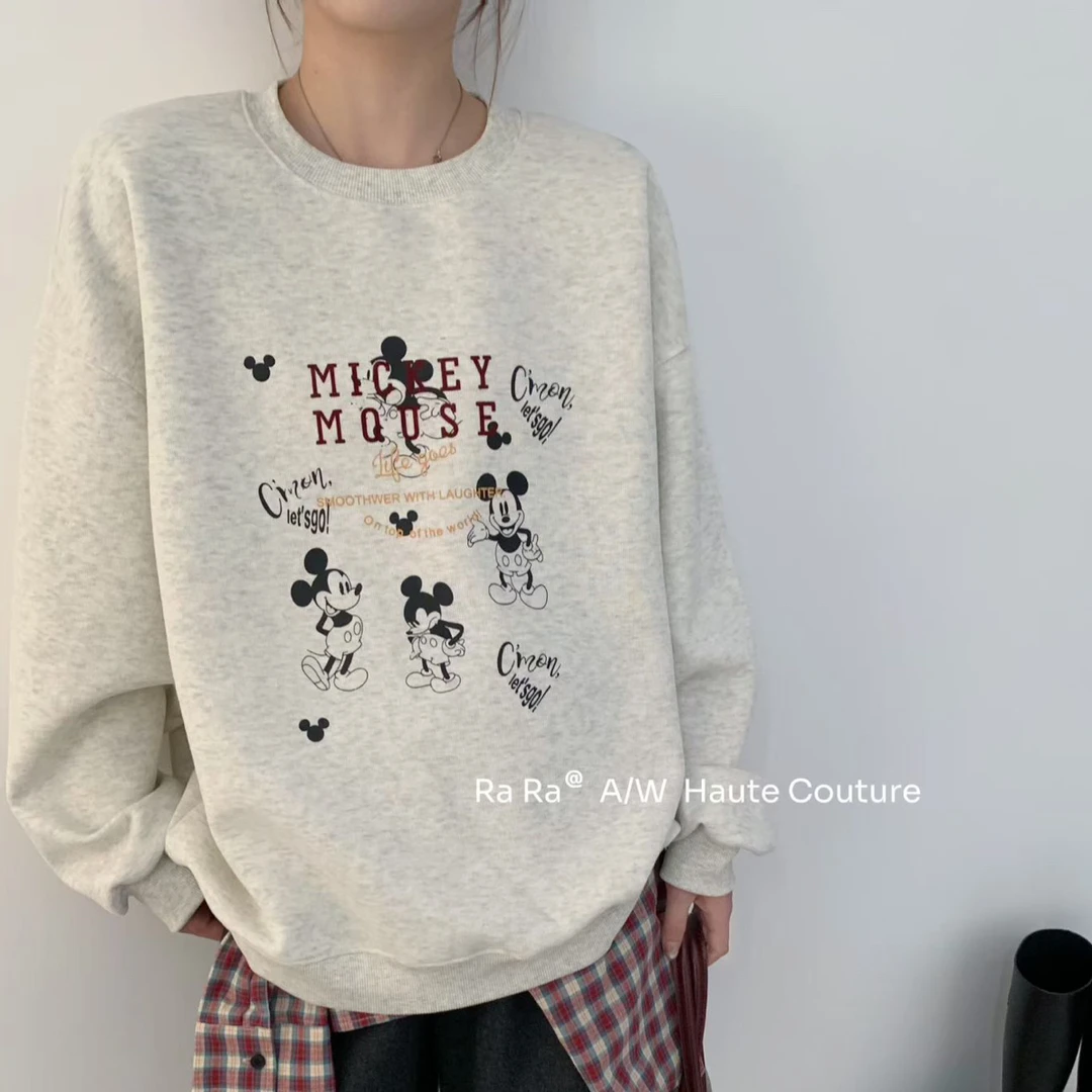 长款秋款圆领印花卫衣落肩袖时尚宽松米奇