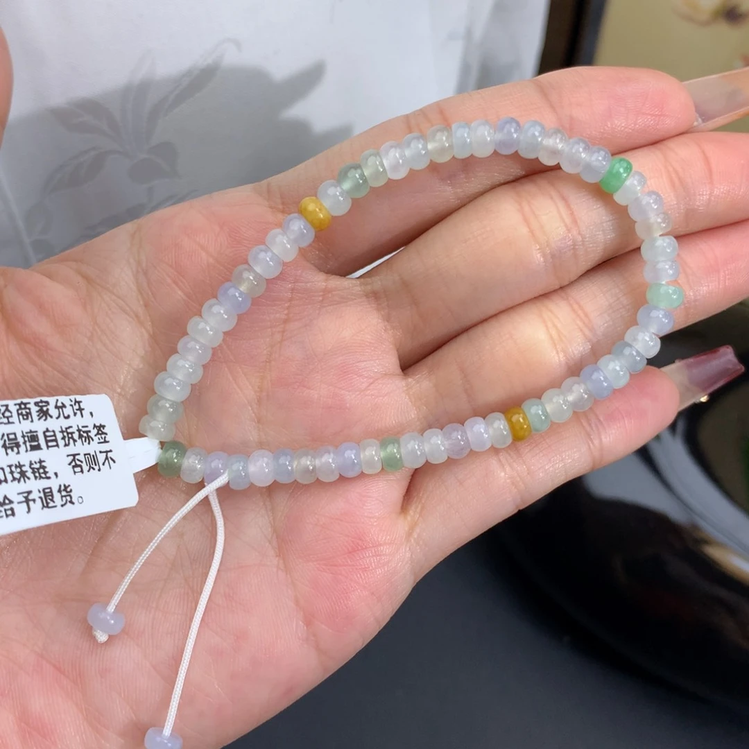 翡翠手链未镶嵌卡4.8冰胶算盘手串