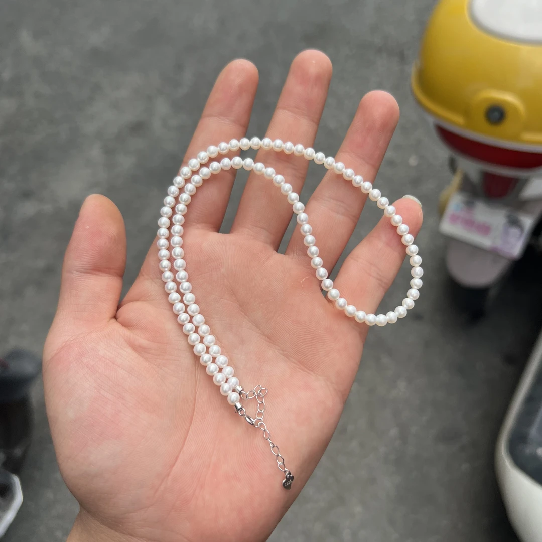 天然近圆奶油白淡水珍珠项链
