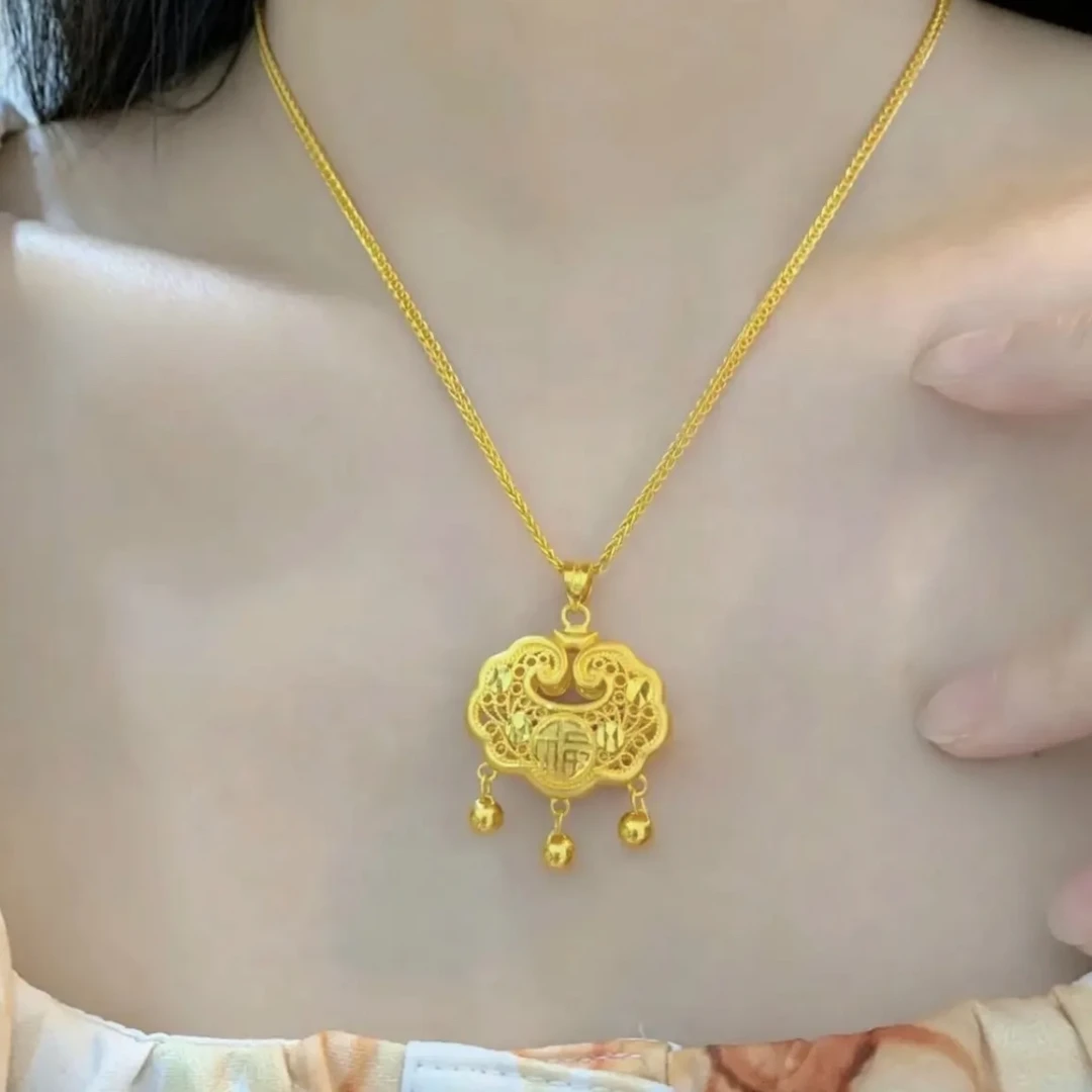 铜合金项链 女士平安锁项链百搭款