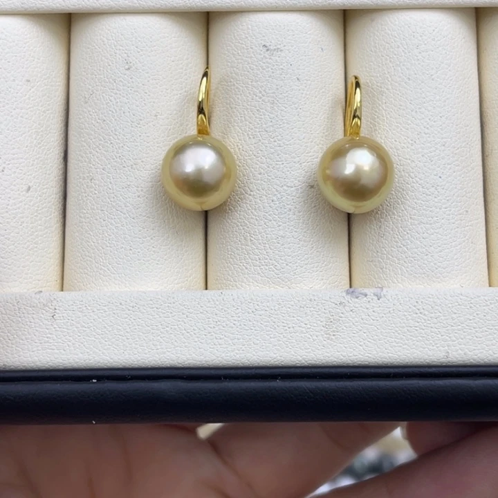 海水珍珠耳饰银S925镶嵌金珠高跟鞋10-11mm