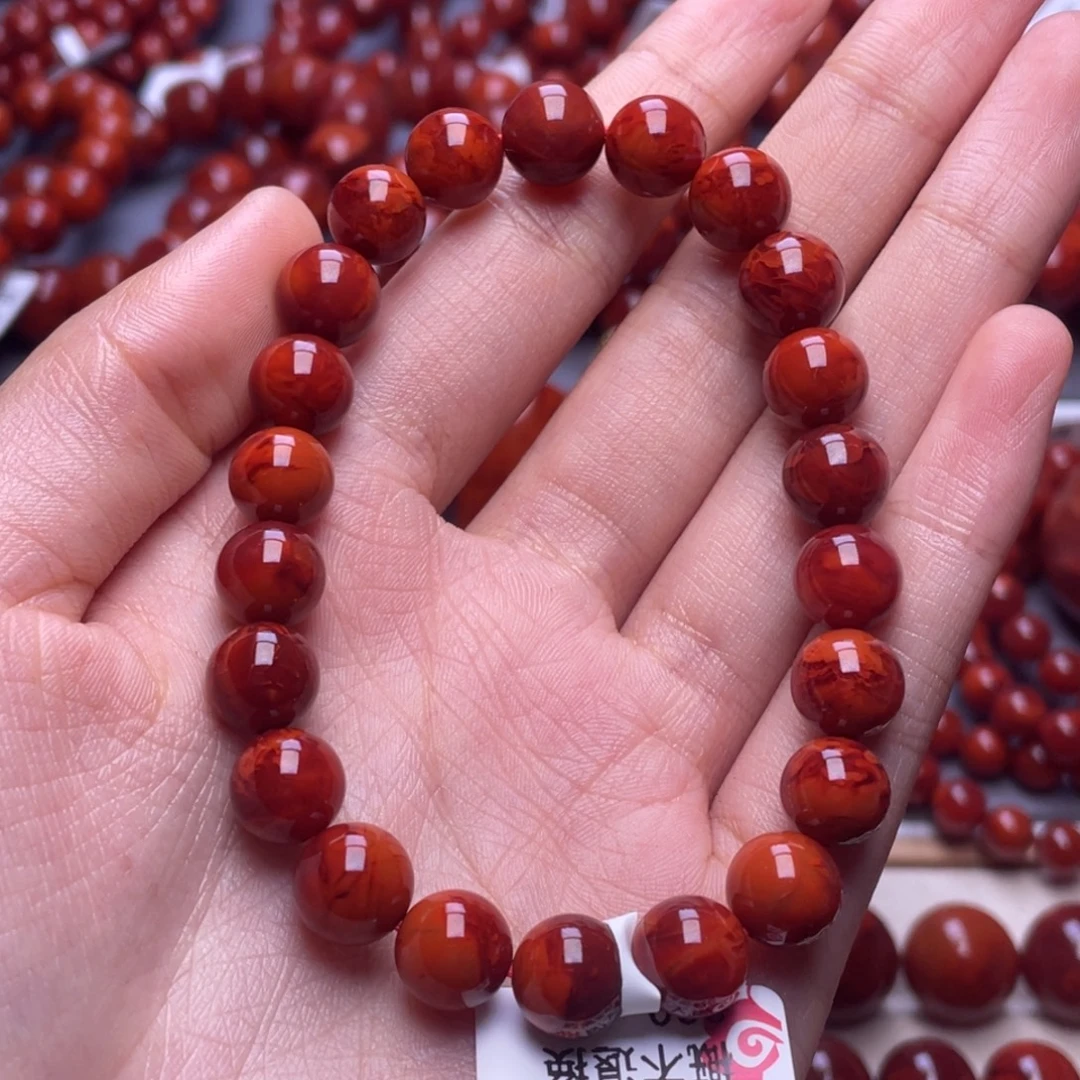 肖***飞南红玛瑙未镶嵌其他9mm毕业级瓦西牛血红妖火焰手串