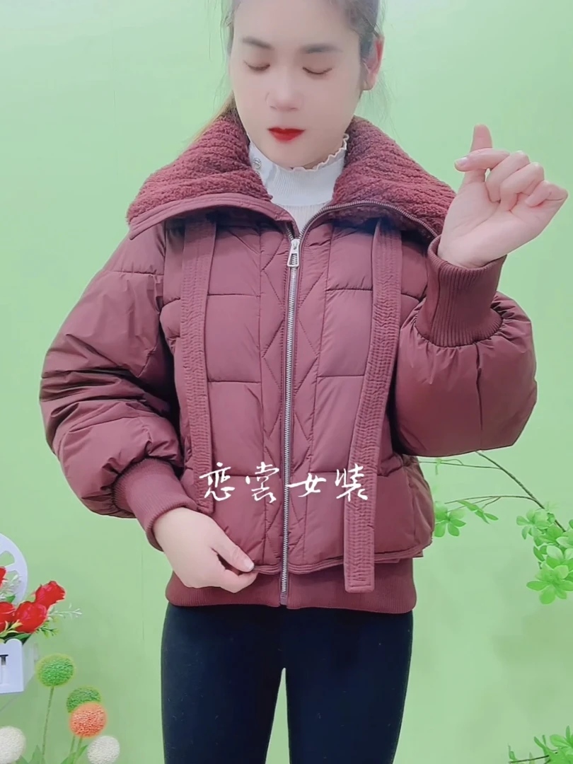 冬季百搭潮流翻领厚款休闲宽松加厚短款保暖小个子洋气棉服外套