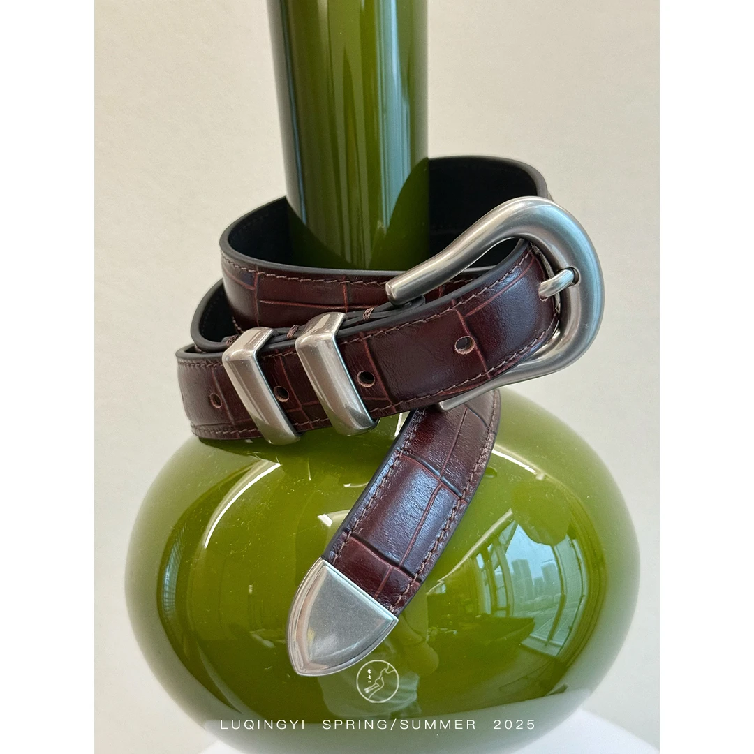 鹭青一原创 复古定制鳄鱼纹真皮腰带高级百搭皮带女L25P1045D