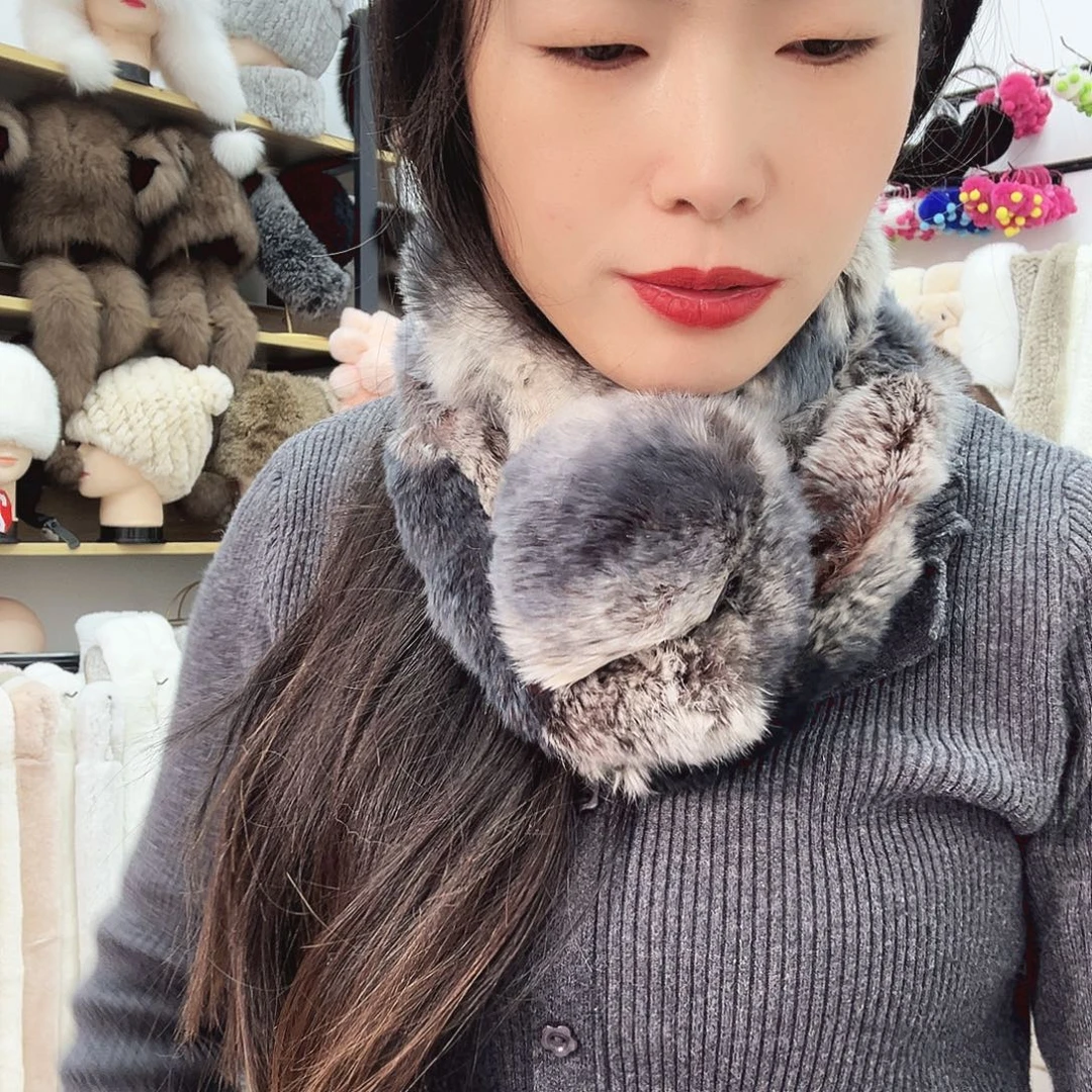 兔毛龙猫色兔毛围巾微瑕