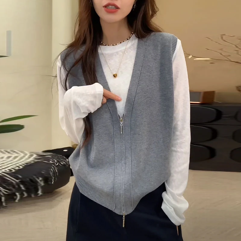 慵懒风女装长袖T恤马甲两件套春秋季高级感时尚百搭独特漂亮小衫