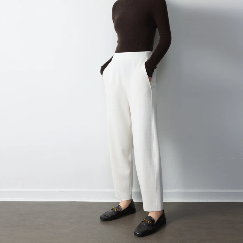 德国扬子纱100%精仿羊毛裤女士针织直筒裤垂感百搭薄款春夏新款