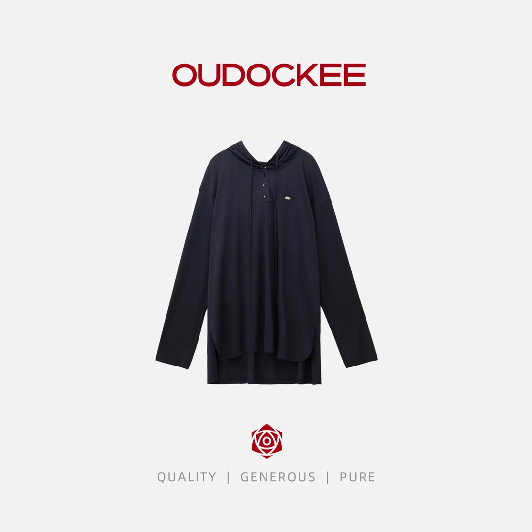 OUDOCKEE 鸥鸥 【莱赛尔】帽衫 藏青连帽百搭时尚卫衣 T2503X553T