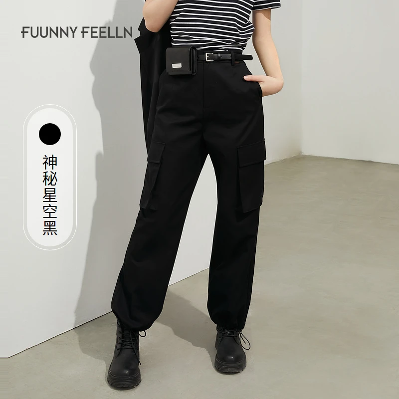 商场同款仿佛仿佛休闲工装裤女黑色宽松舒适通勤气质FV00866弹力