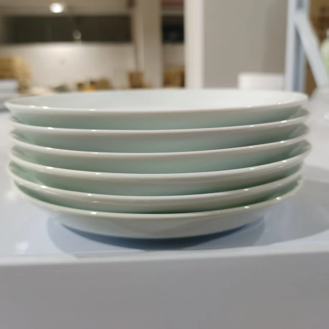 景德镇餐具【微瑕尾货】影青条纹7寸月光盘4个装