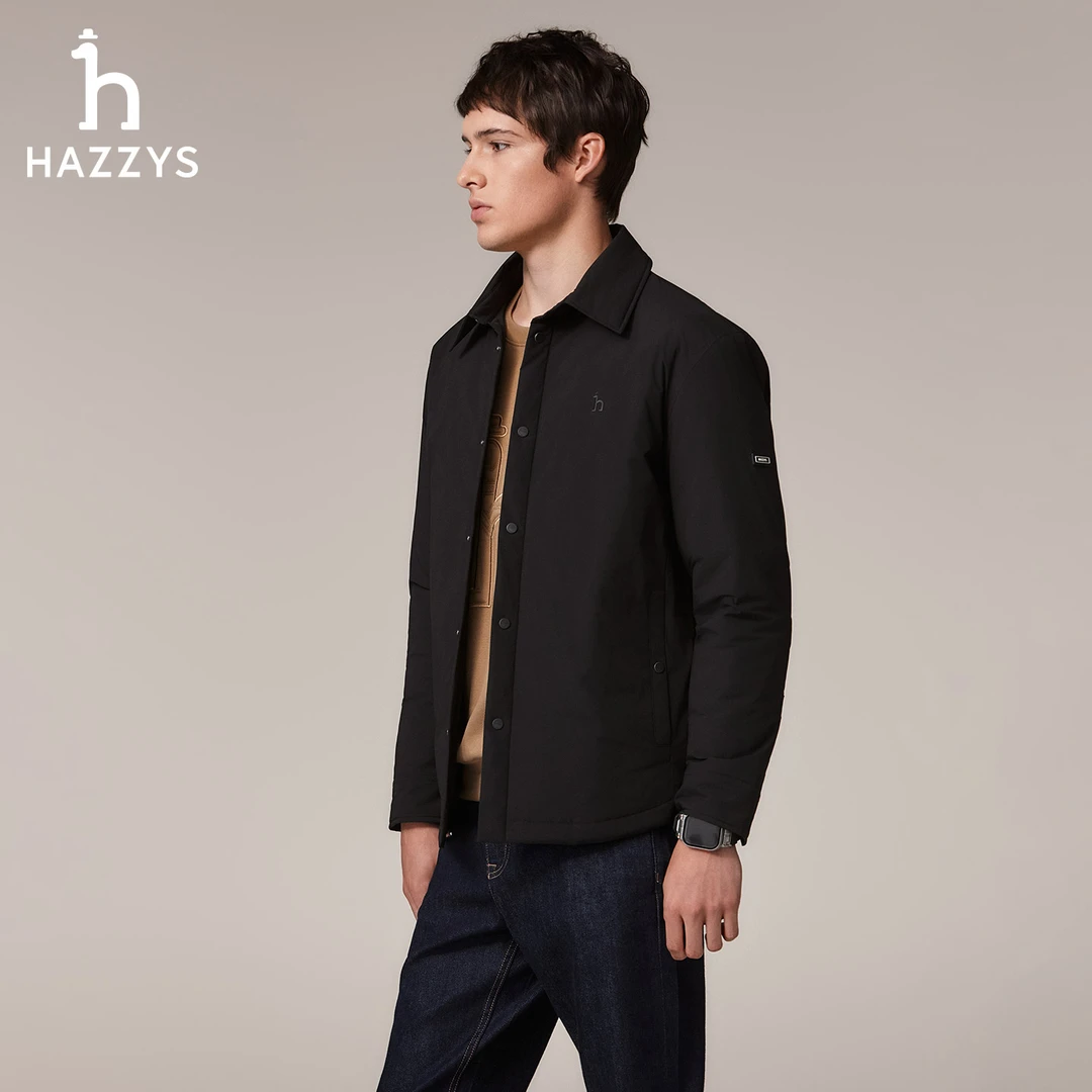 HAZZYS哈吉斯秋冬季男士保暖棉服时尚休闲翻领外套简约舒适棉衣