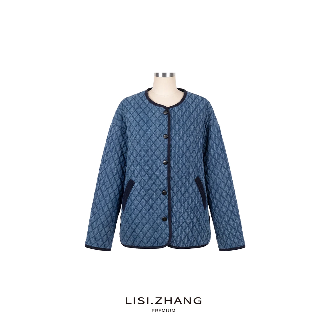 LISI.ZHANG--【裥棉短外套】小菱格绗缝宽松裥棉撞色边棉服外套