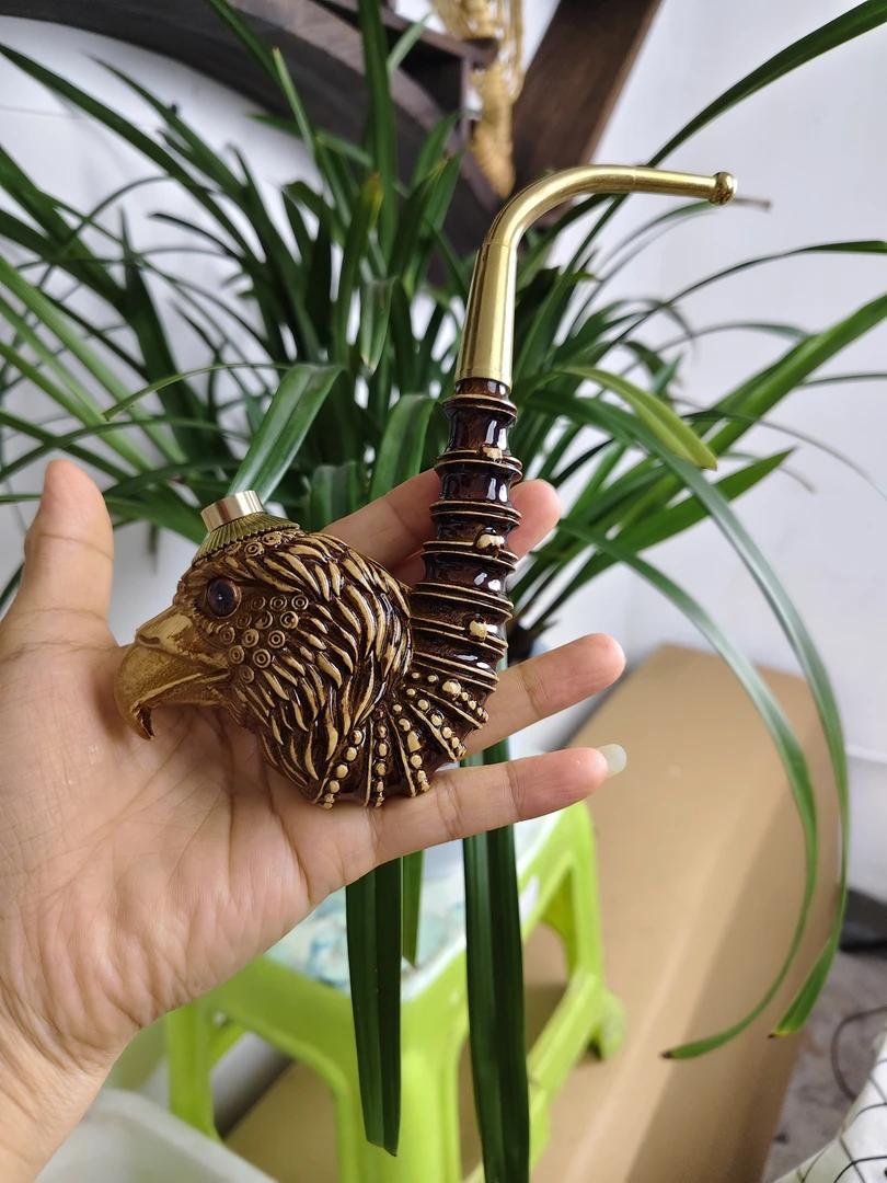 贵州民间实心竹雕刻仿黑竹大号黑色鹰嘴一体斗子手把件