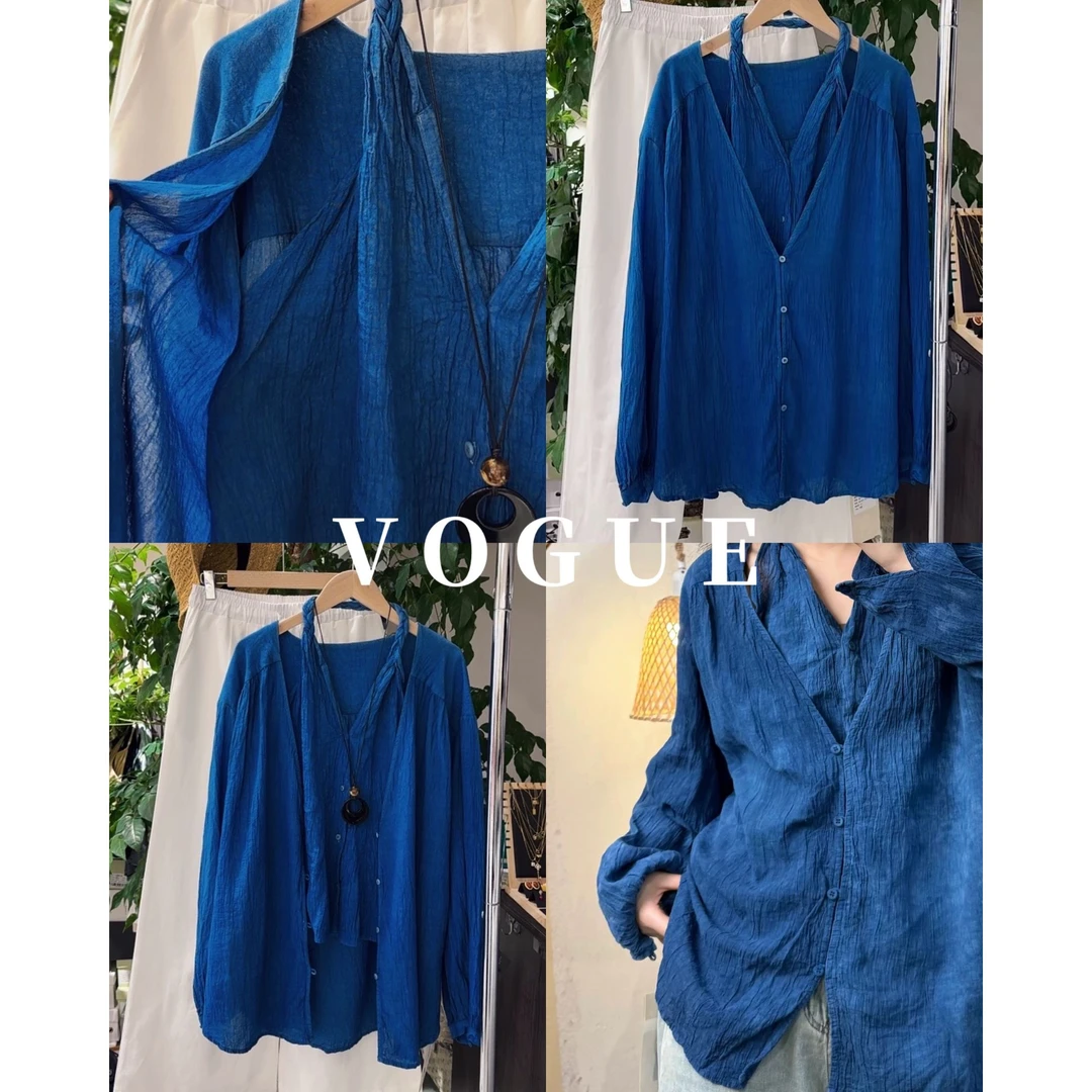 [子系女装]2025新款！高定设计款褶皱苎麻亚麻假两件上衣松弛感女