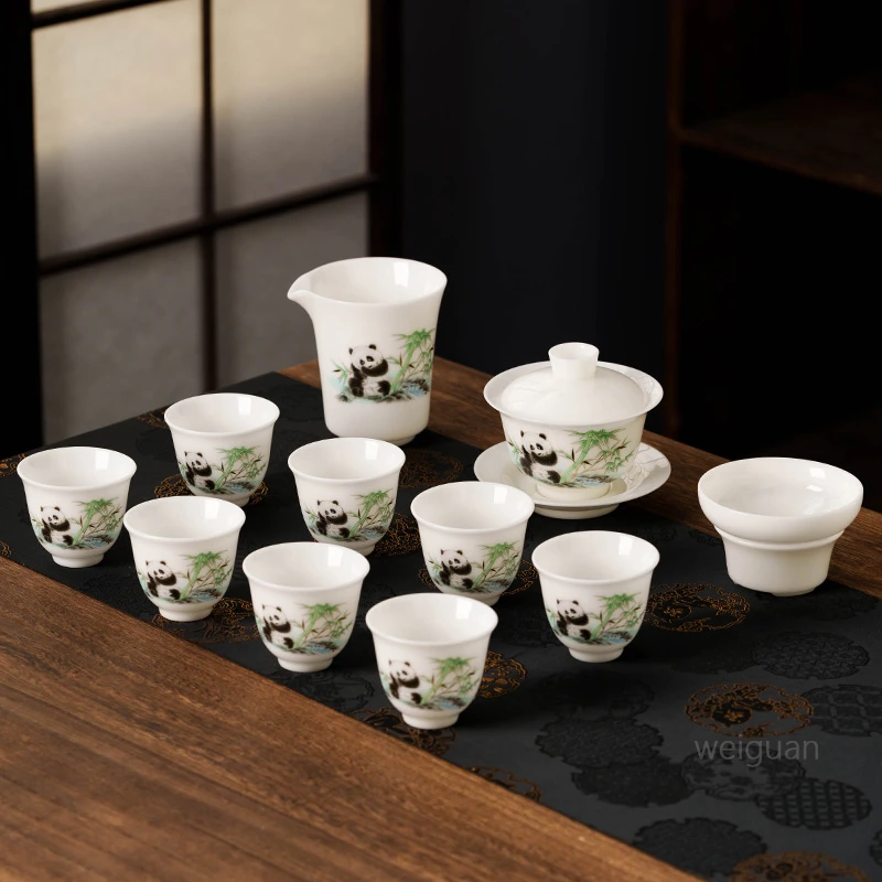 高档冰种玉瓷家用办公陶瓷茶具中式礼盒装白瓷大容量茶具套组旅行