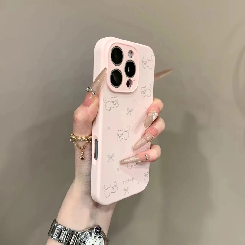 可爱蝴蝶结猫咪液态硅胶iPhone16promax女15/13pro可爱12plus防摔