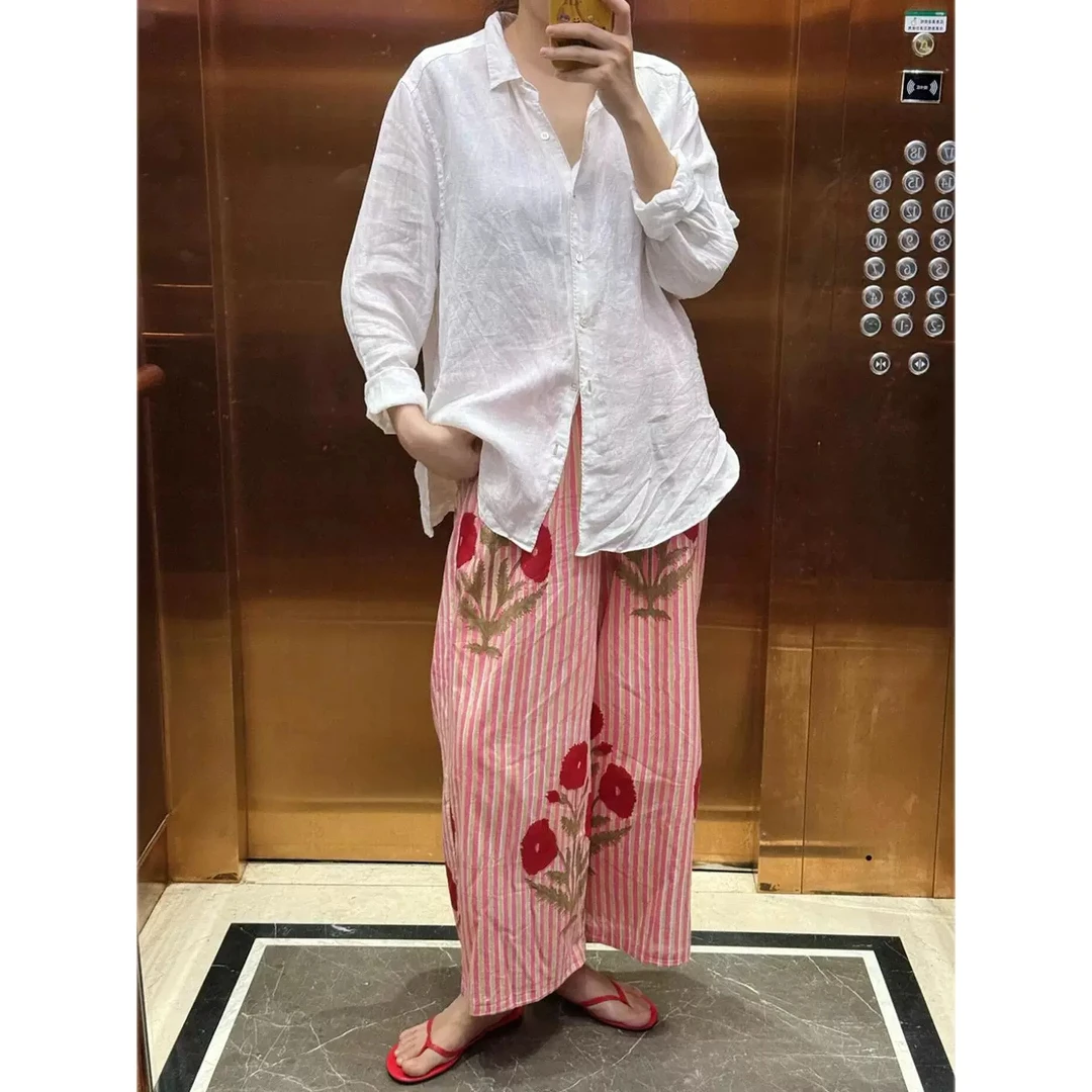 一眼就爱上了，松弛感宽松印花阔腿裤女早秋新款时尚百搭休闲裤子