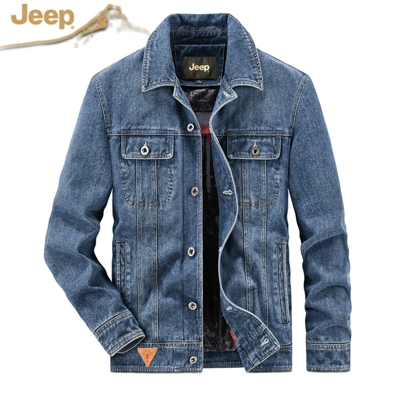 吉普工装风春季宽松复古牛仔外套休闲潮流翻领夹克大码男士上衣