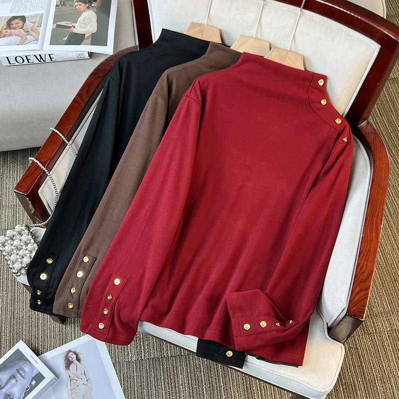 300斤大码德绒打底衫女秋冬洋气T恤气质长袖半高领上衣弹力内搭