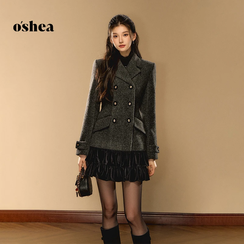 oshea【官方专享】法式复古千金风短外套女2025冬保暖羊毛时尚套装