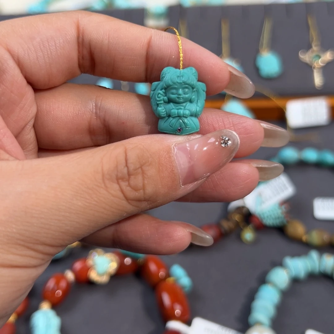 绿松石未镶嵌把件小天使配饰