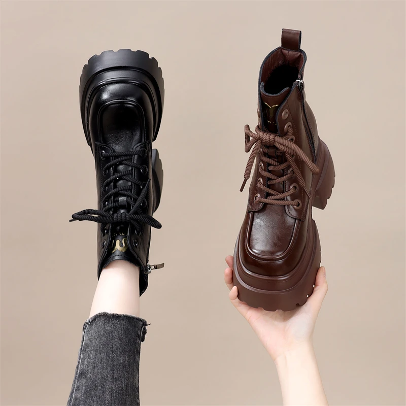 12CM厚底内增高马丁靴女2025冬季新款时尚加绒防寒保暖软底大棉靴