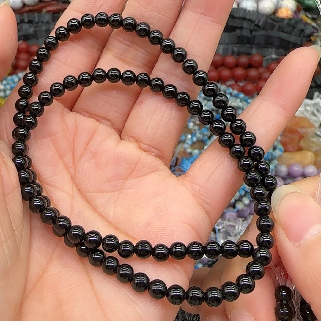 合金玛瑙/玉髓珠宝半成品黑玛瑙4mm一条